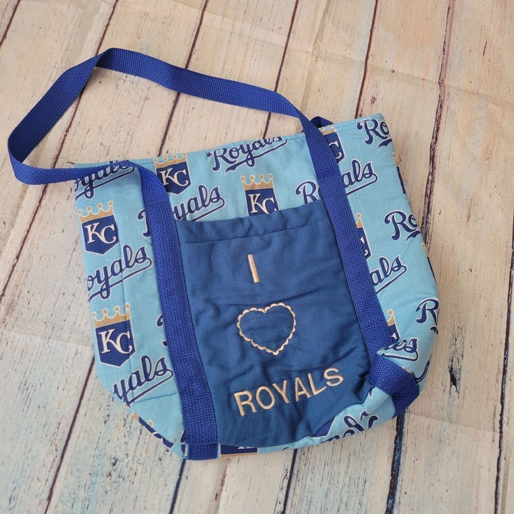 KC Kansas City Royals Carry Tote Bag Ladies Quilted Purse Travel Handbag Blue